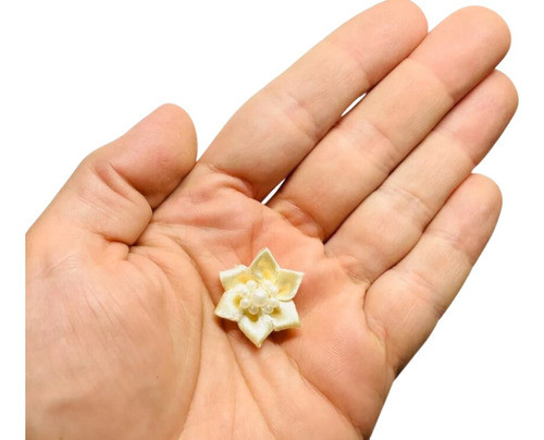 200 Unidades Flor De Cetim Com Pérolas 2,5cm - Creme 0