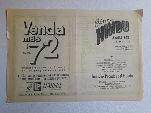 Antiguo Programa Del Cine Hindú -todos Los Pecados Del Mundo 0