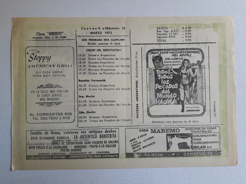 Antiguo Programa Del Cine Hindú -todos Los Pecados Del Mundo 1