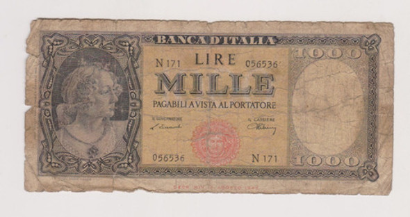 Billete Italia 1000 Liras Año 1947 Regular Abierto 0