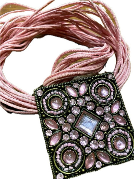 Luli Collar Gargantilla Metal Cristales Colgante Rosa Bronce 0