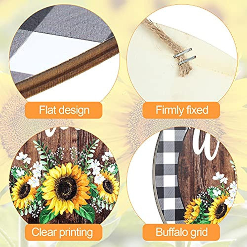 Jetec Sunflower Buffalo Plaid Cartel De Bienvenida 12 X 12 P 1
