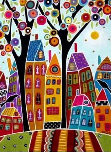 Kit Tela E Quadro Para Bordar Diamantes em Mosaico cidade 2 1