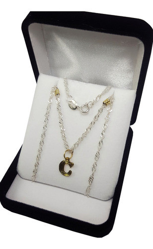 Conjunto Cadena Plata Y Oro + Dije Inicial Chica Oro 0