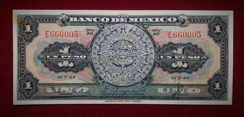 Billete 1 Peso México 1948 Calendario Azteca Pick 38 D.4 0