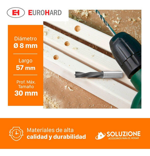 Broca Mecha No Pasante 8 Mm X 57mm Derecha P Placas Madera 1