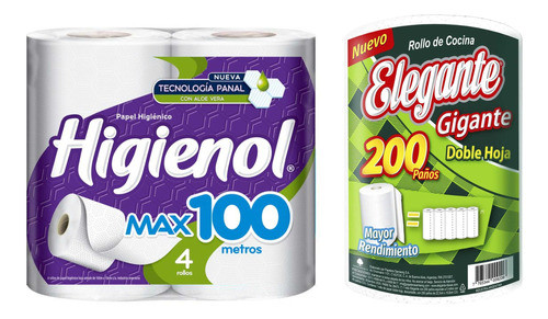 Papel Higienol 100 + Rollo De Cocina Elegante 200 - Bolsones 0