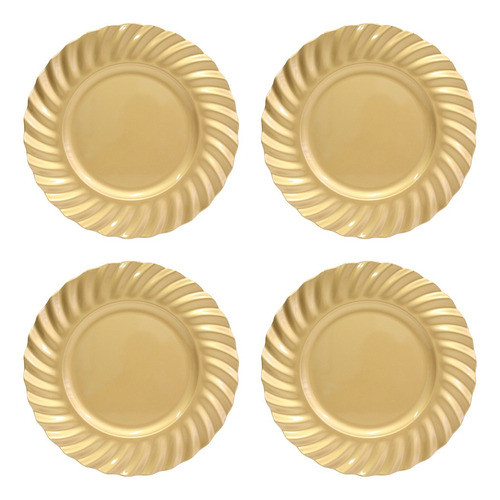 Kit 04 Sousplat Redondo Waves Dourado Polipropileno 33cm 0