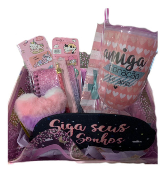 Kit Menina Papelaria Kawai, Copo Decorado, Máscara De Dormir 0