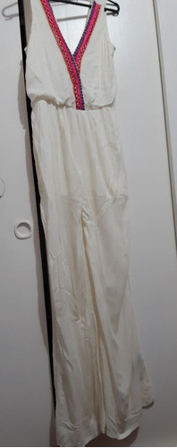 Mono Largo Dama Algon Beige Color En Escote Pantalón Amplio 1