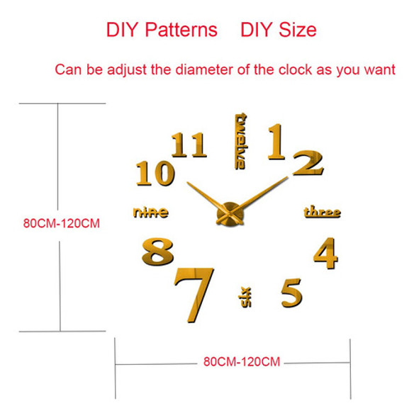 Relojes De Pared Decorativos 3d Espejados Dorada 1