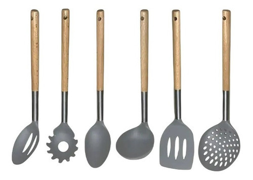Juego 6 Utensilios Nylon Hudson Mango Madera Color Blanco 1