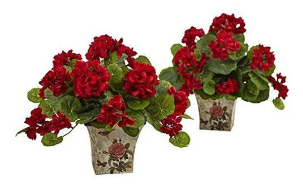 Casi Natural Geranio Planta Floreciente De La Seda  Conjunto 0