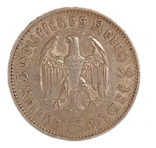 Alemania Reich 5 Marcos 1936 A Mb Plata Km 94 Von Hindemburg 0