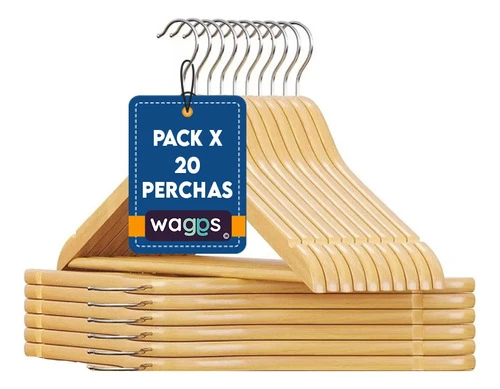 Pack De 20 Perchas De Madera Lustrada Barnizada 1° Calidad 0