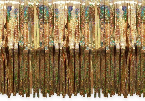 Cortina Metalizada Para Decoración Y Fiestas Oro Holográfico 1