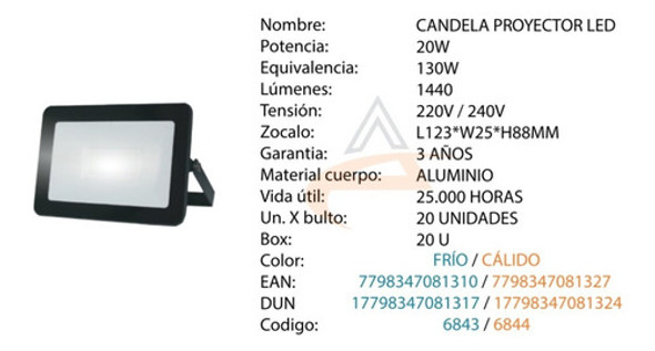 Reflector Led Exterior 20w Proyector Ip65 Intemperie X5 1