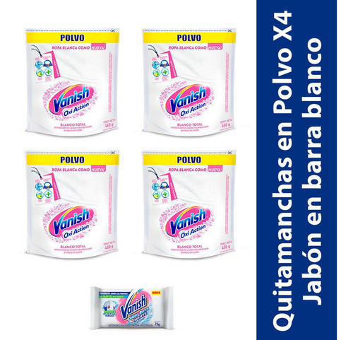 Combo Vanish Oxi Action Polvo Blanco X4 + Jabon Barra Blanco 0