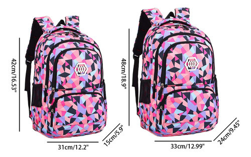 Mochila Escolar Geométrica Para Niñas, 35 Litros, Negro 1