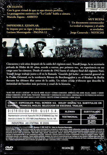 La Secretaria De Hitler - Dvd Nuevo Original Cerrado - Mcbmi 1