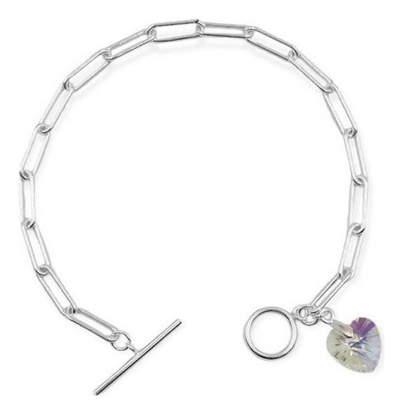 Pulsera De Plata 925 Con Dije Tipo Swarovski Corazón 0