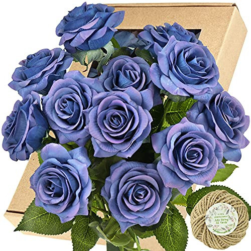 Rosas Artificiales Realistas Seda 12u C Tallo Midnight Blue 0