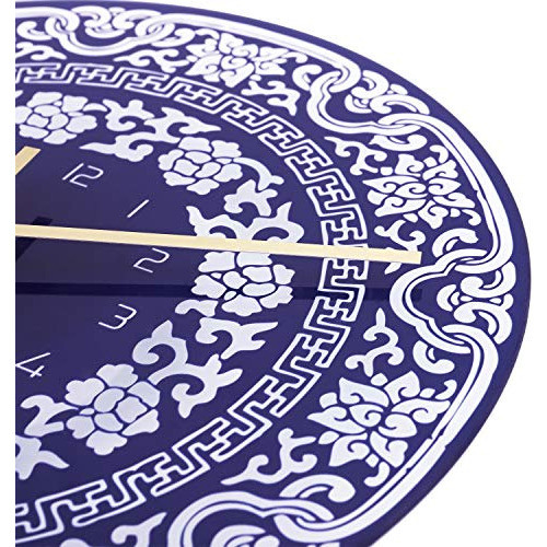 Reloj De Pared De Vidrio De Porcelana Azul Y Blanco Retro La 1