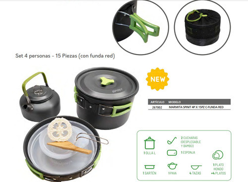 Marmita Spinit 4 Personas 15 Piezas Camping Cocina Outdoor 1