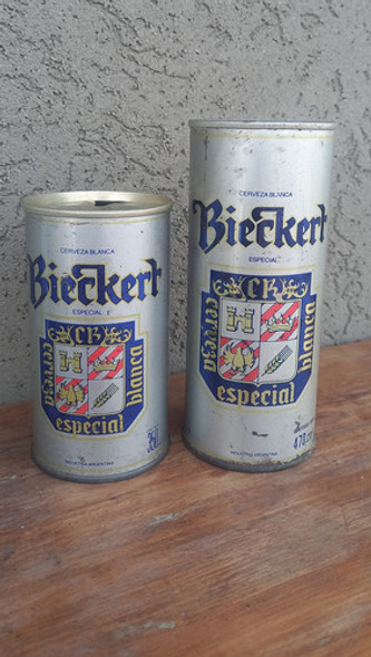 2 Antiguas Latas Vacias De Cerveza Bieckert Chapa 350 Y 470 0