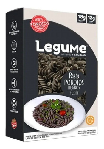 Fideos Veganos Poroto Negro Sin Tacc 284g Fusilli Legume X 3 1
