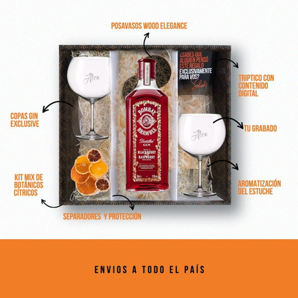 Kit Regalo Gin Bombay Bramble Box + 2 Copas Transparentes 1