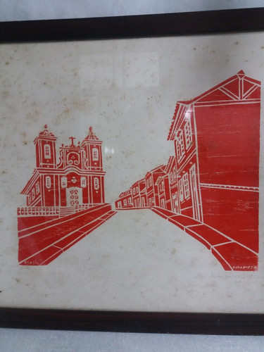 Antigo Quadro Xilogravura Clodomiro Rodrigues Lucas Assinado 1