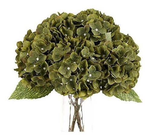 Hortensias Artificiales De Seda Ramo X5 Flores Verde Oscuro 0