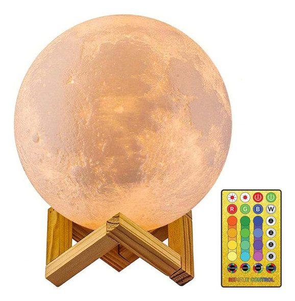 Lámpara De Luna 3d 16 Colores Soporte De Madera Con Control 0
