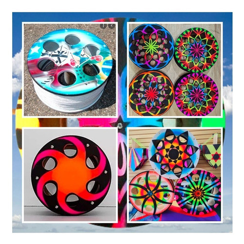 Kit 06 Carretilha Carretel Linha Pipa Madeira Simples 12 Pol 1