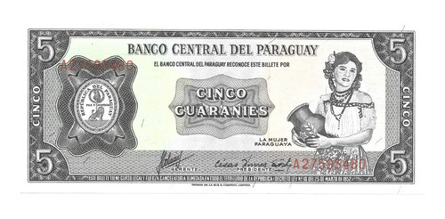 Paraguay Billete De 5 Guaraníes - Pick 195b - Sin Circular 0