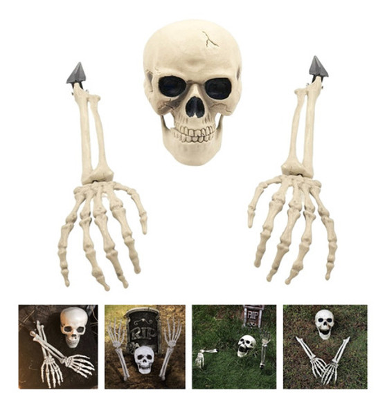 Esqueleto 3 Piezas Craneo Brazos Mano Decoración Halloween 0