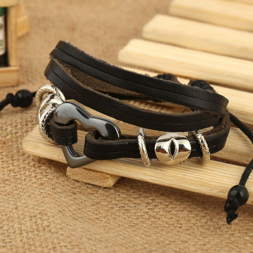 Moda Joyas Unisex Aleación Lindo Amor Pulsera Cuero Correa P 0