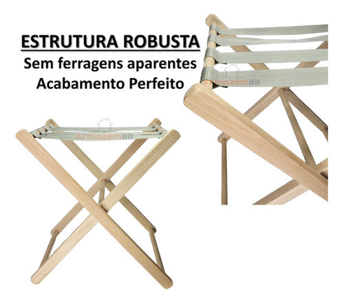 Suporte De Mala Madeira Dobrável Maleiro Hotel Prata Natural 1