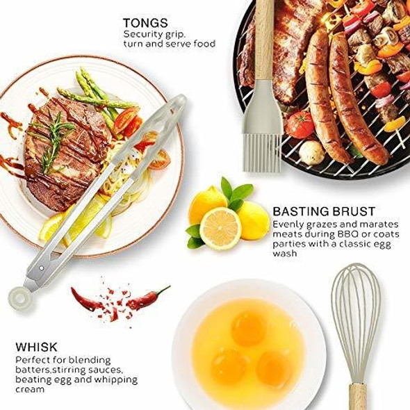 Juego De Utensilios De Cocina Con Mango De Madera Blancos 1 Juego De Utensilios De Cocina Con Mango De Madera Blancos 1