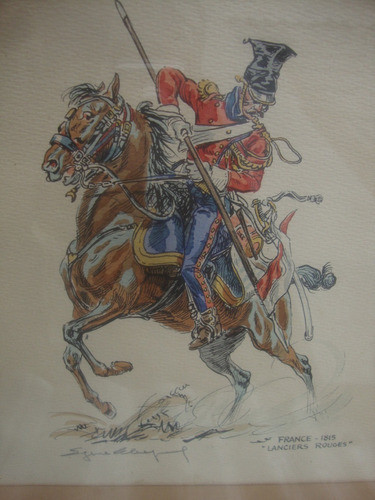 Antigua Lamina Enmarcada France 1815 - Lanciers Rouges 0