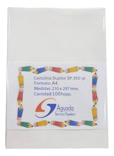 Carton Duplex Blanco/blanco 350gr. A4 X100 Serviciopapelero 0