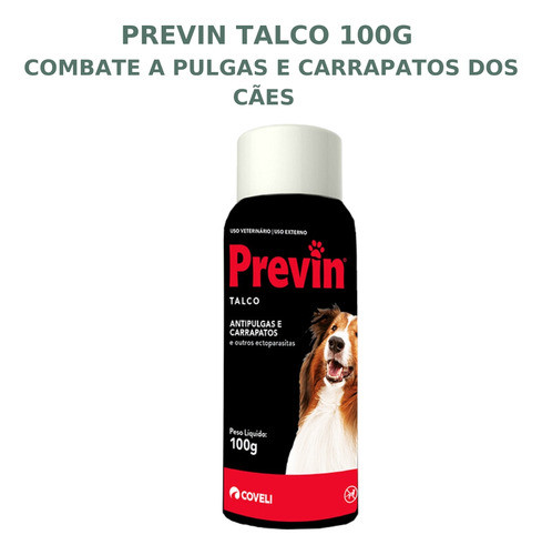 Previn Talco 100g  - Combate A Pulgas E Carrapatos Dos Cães 1