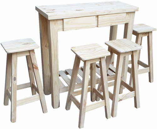 Barra Desayunador Mesa Alta Madera 40x120cm + 4 Banquetas* 0
