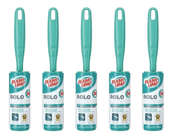 Kit 5 Rolo Adesivo Tira Pelos Roupa 30 Folhas - Flash Limp 0