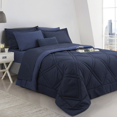 Acolchado King Kit 7 Piezas Matelaseado Abrigado Azul Jc 0