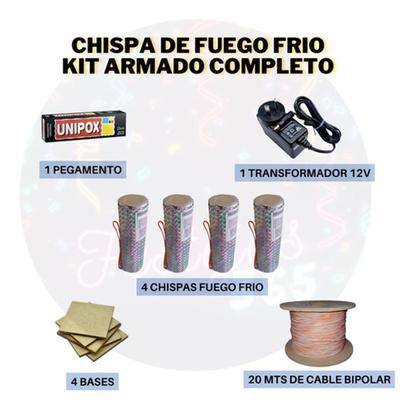 Kit Completo Chispas Fuego Frio - 2mts X 20seg - X4unid 1 Kit Completo Chispas Fuego Frio - 2mts X 20seg - X4unid 1