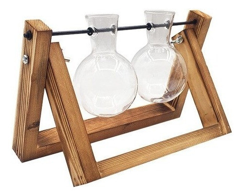 Conjunto Vaso Vidro Bulbo Com Suporte De Madeira Duplo 74201 1