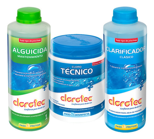Kit 3 En 1 - Alguicida + Clarificador + Cloro Lento 1kg 0