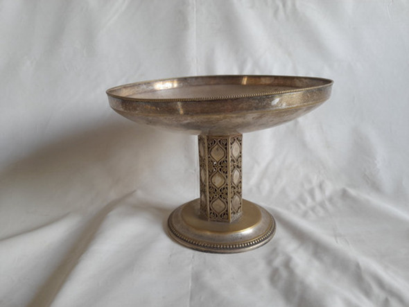 Antiguo Centro De Mesa O Frutera De Bronce Plateado 0